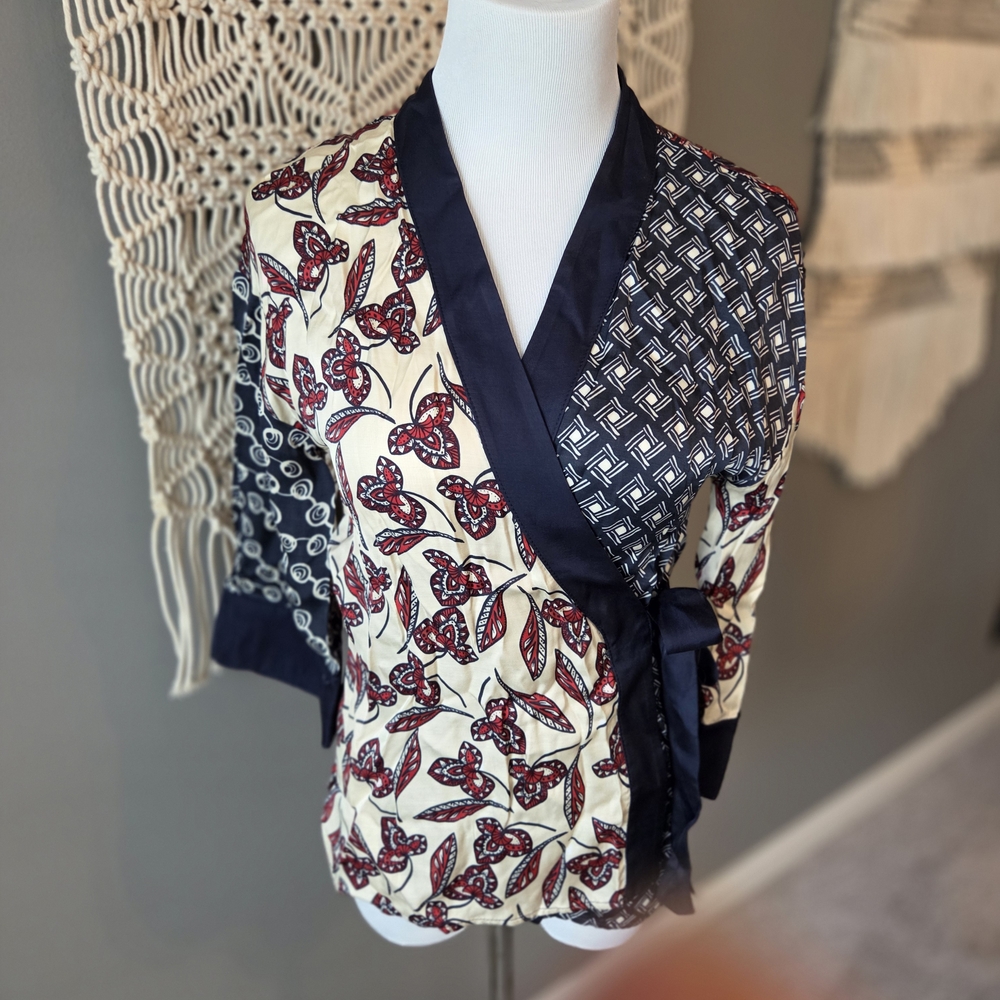 Meadow Rue Red and Navy Patterned Top